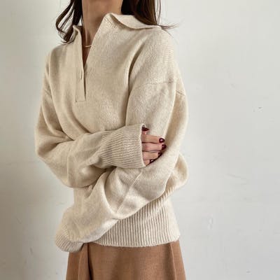 襟付ニットプルオーバー